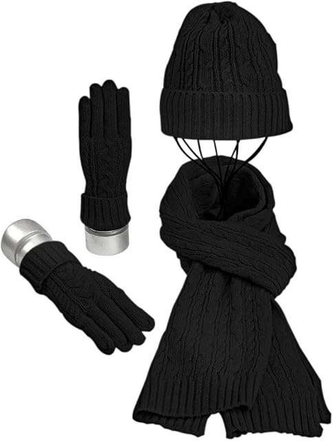 Warmiehomy Hat Gloves Scarf Set for Women Ladies Girls Soft Warm Knitted Beanie Cap Long Scarf 3 in 1 Winter Thick Set for Outdoors Walking Shopping Skiing Fishing Camping