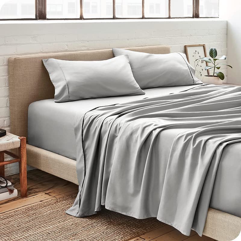 Image of Bed Sheet Double Size Cotton - Pure Egyptian Cotton Double Size BedSheet with Pillow Cover - Solid Grey 600 Thread Count - Stain Resistant, Skin Friendly, Organic Cotton BedSheet