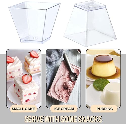 Miniatura 3 de Oomcu Paquete de 100 vasos pequeños cuadrados de plástico transparente de 2 onzas para postres mini cuencos desechables para servir postres,