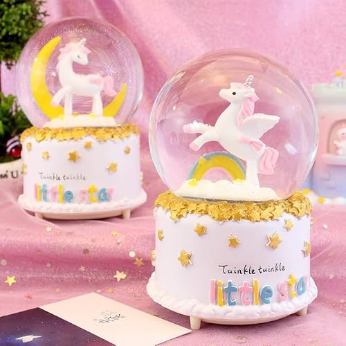 jormey Unicorn Snow Globe,with Snow Colorful Led Lights Luxury Musical,Perfect Birthday Christmas Daughter Wife Girlfriend Birthday Anniversary Festival Valentine's Day(Rainbow 3.5x5inch)