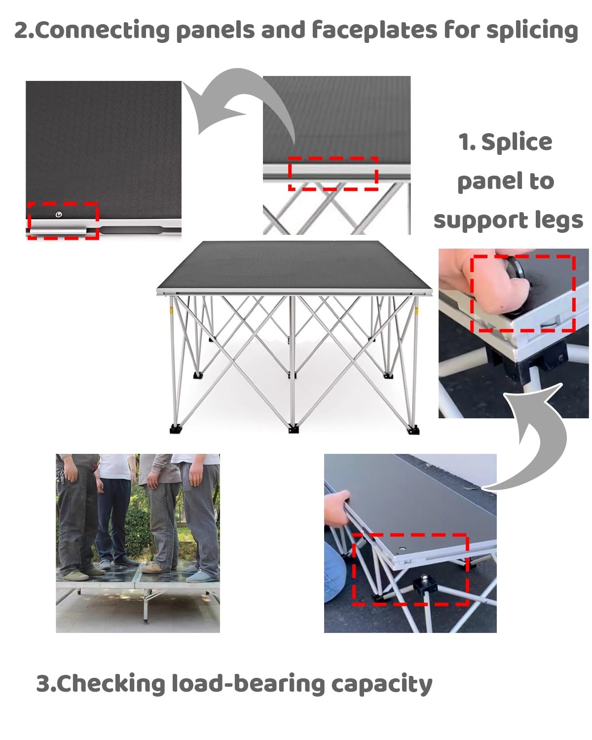 Kit de Escenario portátil para conciertos con faldón, Plataforma Modular Plegable para auditorios, miniescalera para cámara (99 x 99 cm, 40 cm de Alto). Fácil de Montar, Ligero y Duradero.