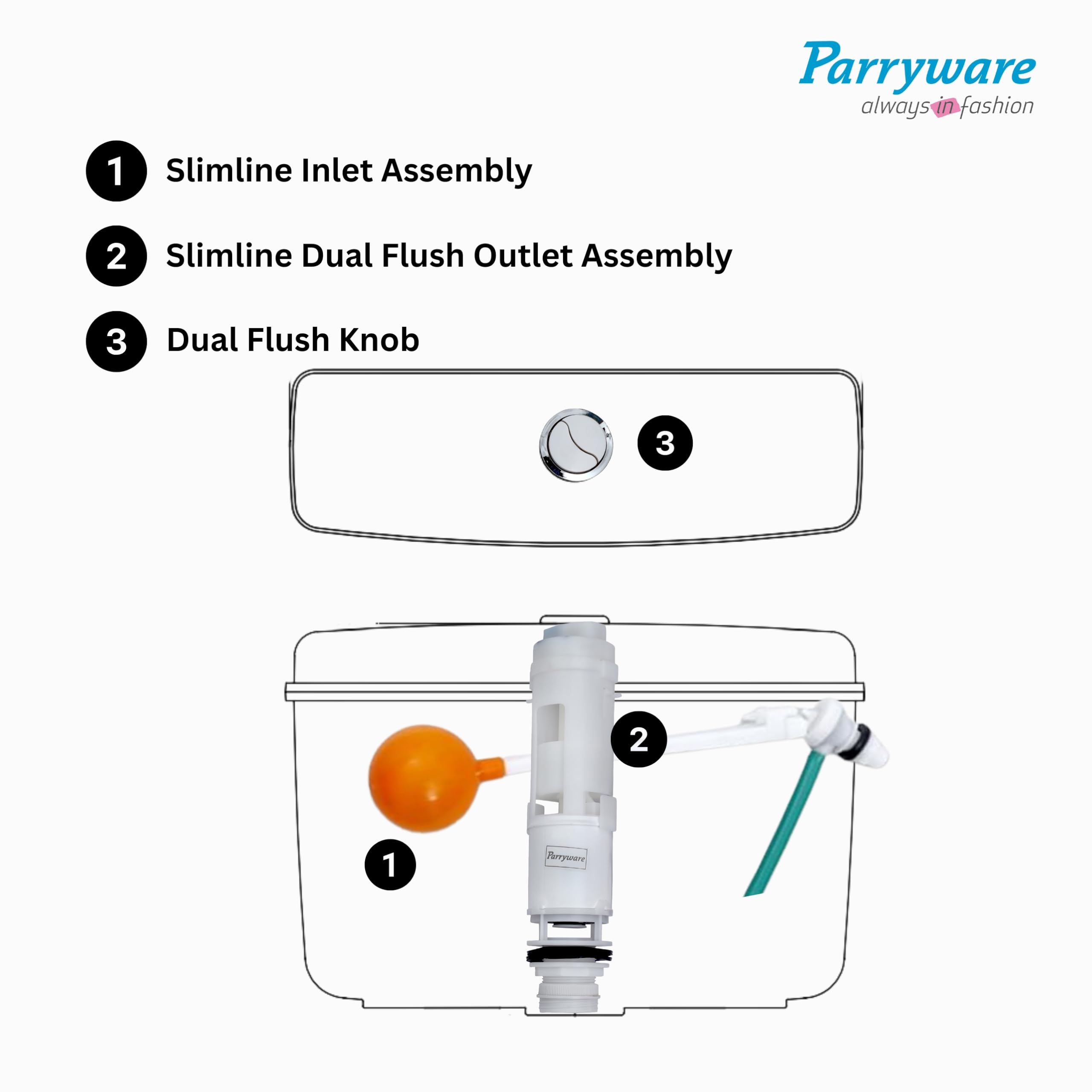 PARRYWARE SLIMLINE PREMIUM Flush Tank for Toilet | Polymer/PVC Dual Flush System Exposed CISTERN (White) 10-5L | 2 Year Warranty | for Western (EWC) or Indian Commodes | E83921C 3