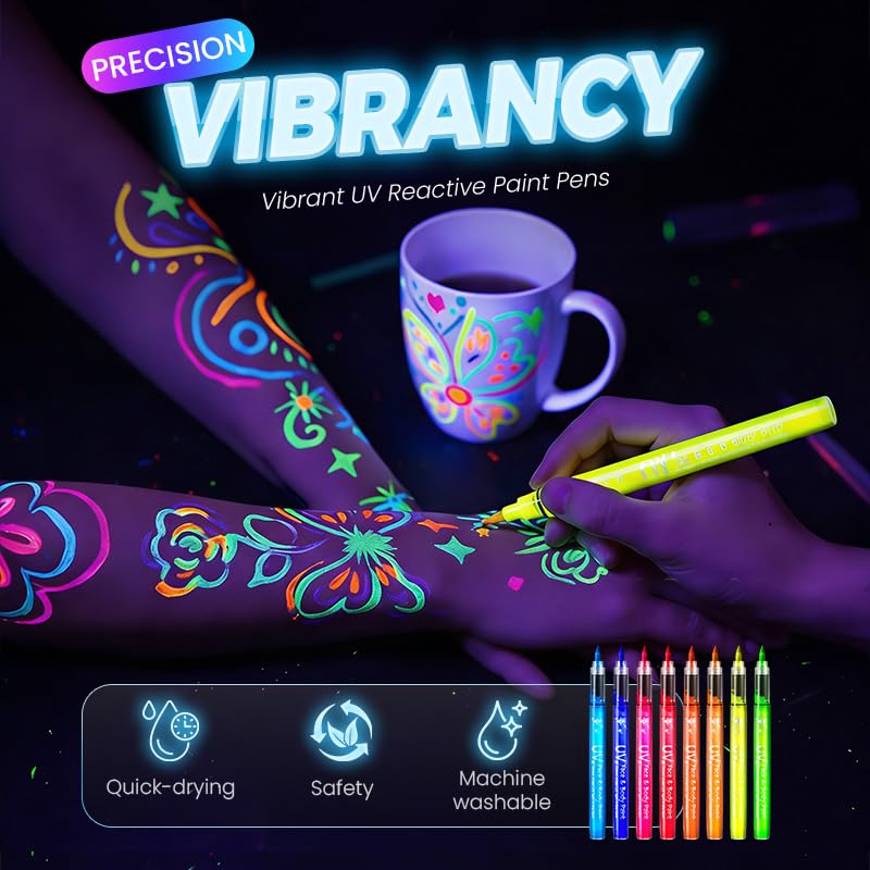 Neon Face Paint Markers, 2026 New Glow in the Dark Body Paint, Washable Temporary Tattoo Pens for Skin Glow Under Black Light Festival Party Supplies (18 Colors)