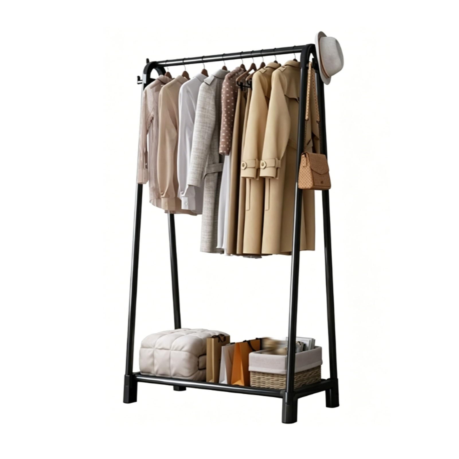 YAOHY Rack for Hanging Clothes, Freestanding Metal Clothes Rack, Sturdy Clothing Racks With Shelf, Clothing Organizer for Bedroom, Apartment,Small Spaces(Black,One story,43.3in/110cm)