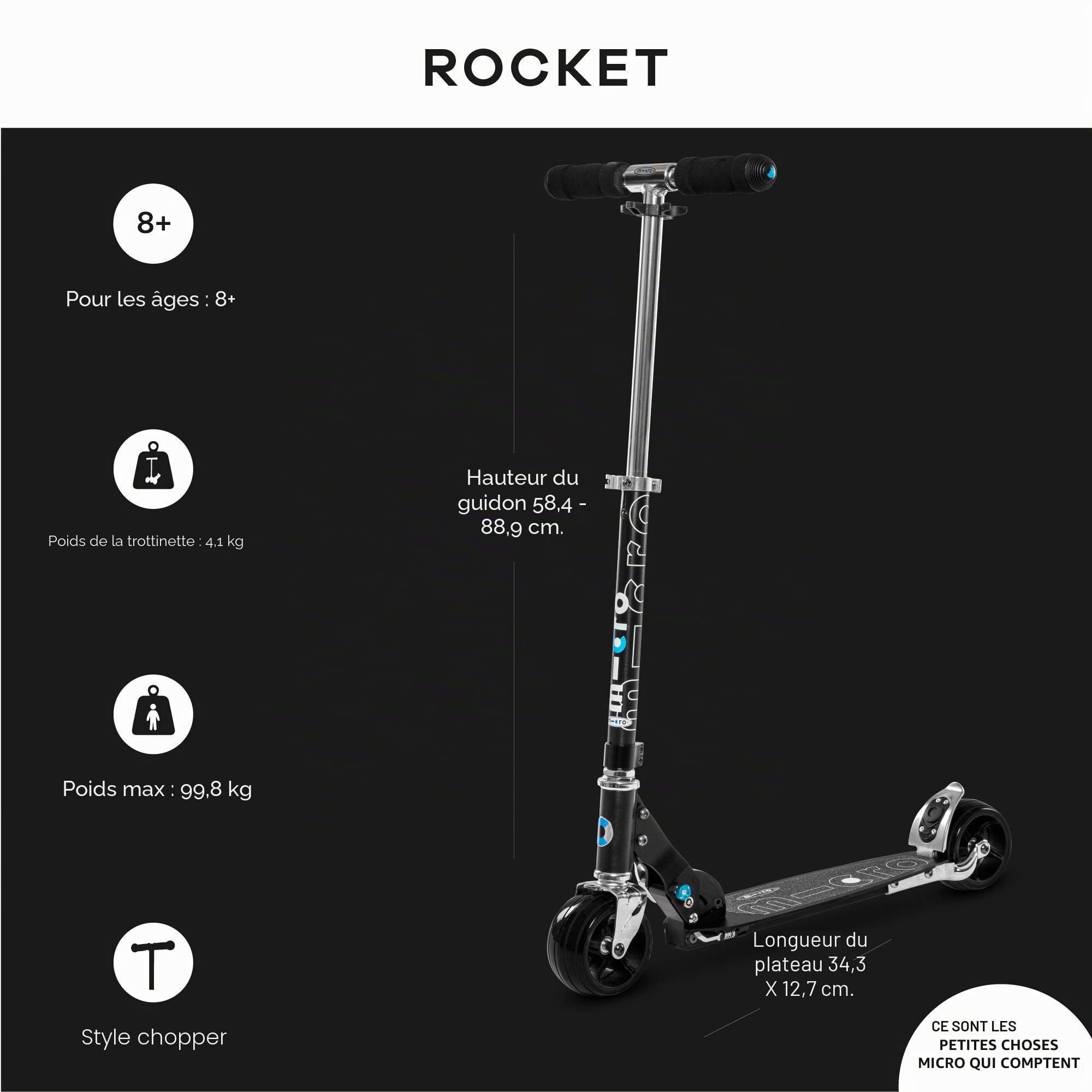 Micro | Rocket | Trottinette Adulte | 2 Roues Larges | Tout-Terrain | Planche Large | Pliable | 6+ Ans