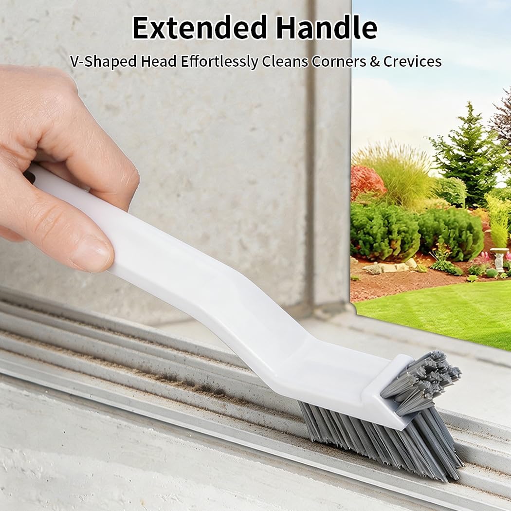 3-in-1 Grout Brush and Crevice Cleaner,with V-Shaped Bristles & Hair Clip-Multi-Surface Gap Cleaning Tool for Bathroom Tiles,Kitchen,Window Tracks,and Narrow Corners (White)