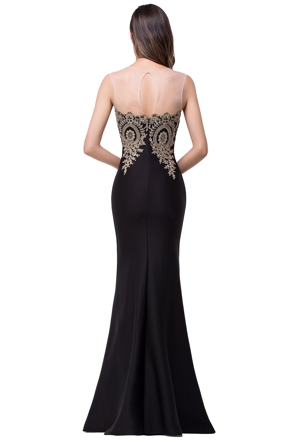BABYONLINE D.R.E.S.S. Robe de soirée Bal Cérémonie Forme Fourreau Longue au Sol sans traîne avec Dentelle Applique en Tulle