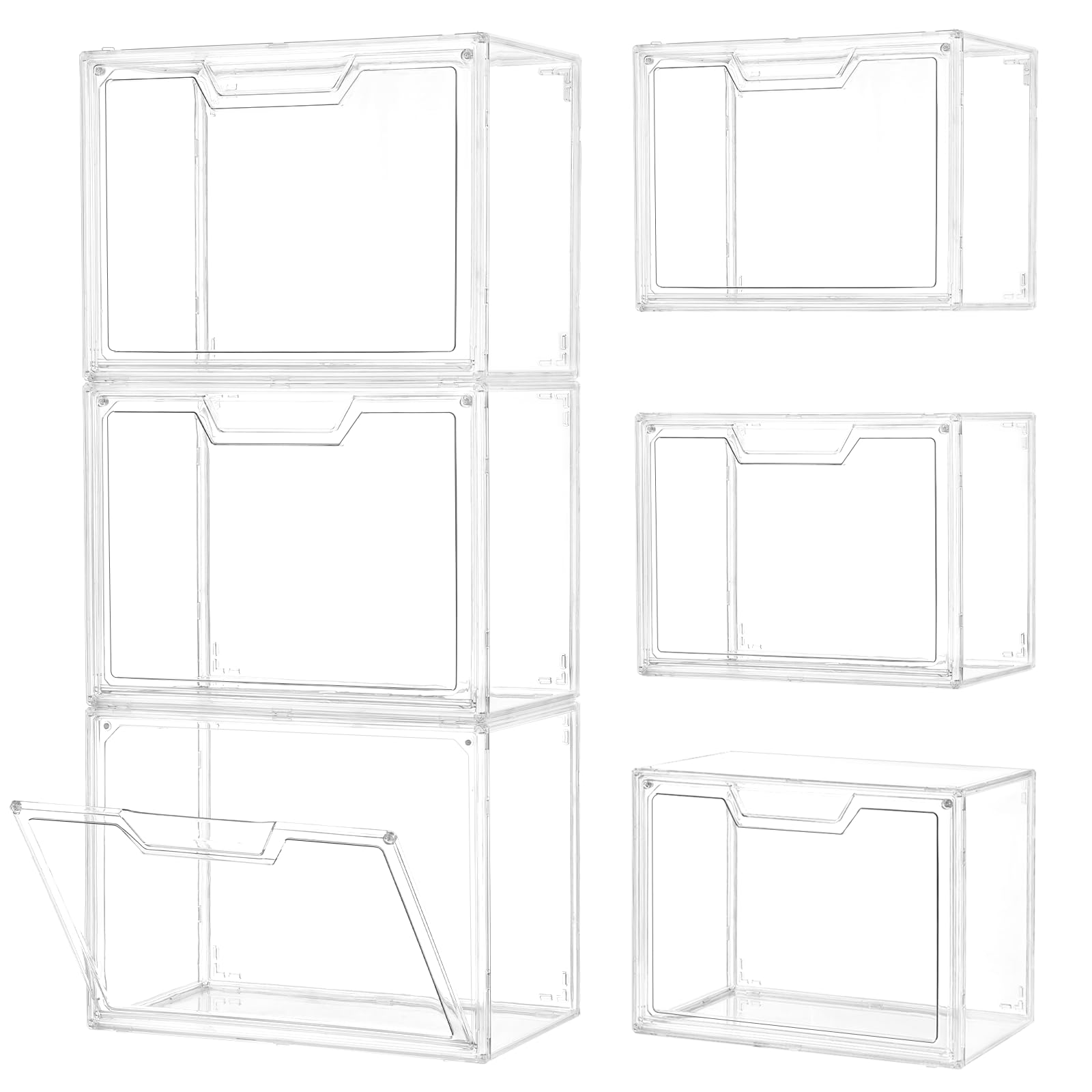 Photo 1 of 3 Pack Clear Storage Organizers with Lids, Storage Containers with Magnetic Door, Stackable Acrylic Display Case for Cosmetic, Multifunctional Storage Boxes for Dorm, Living Room, Bedroom Storage