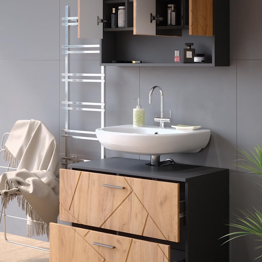 Vicco Ensemble de Meubles de Salle de Bain Irma, Blanc Brillant avec Inserts, 3 Parties