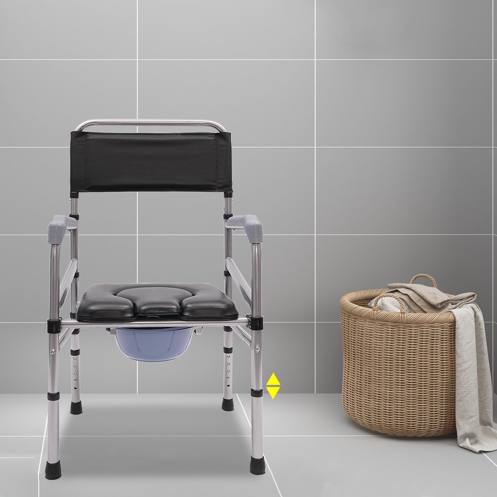Faltbarer Duschstuhl, Klappbarer Toilettenstuhl für Bad und Dusche, HöHenverstellbar mit Weichem Sitzkissen Platzsparend und rutschfest für äLtere Menschen Schwangere und PflegebedüRftige
