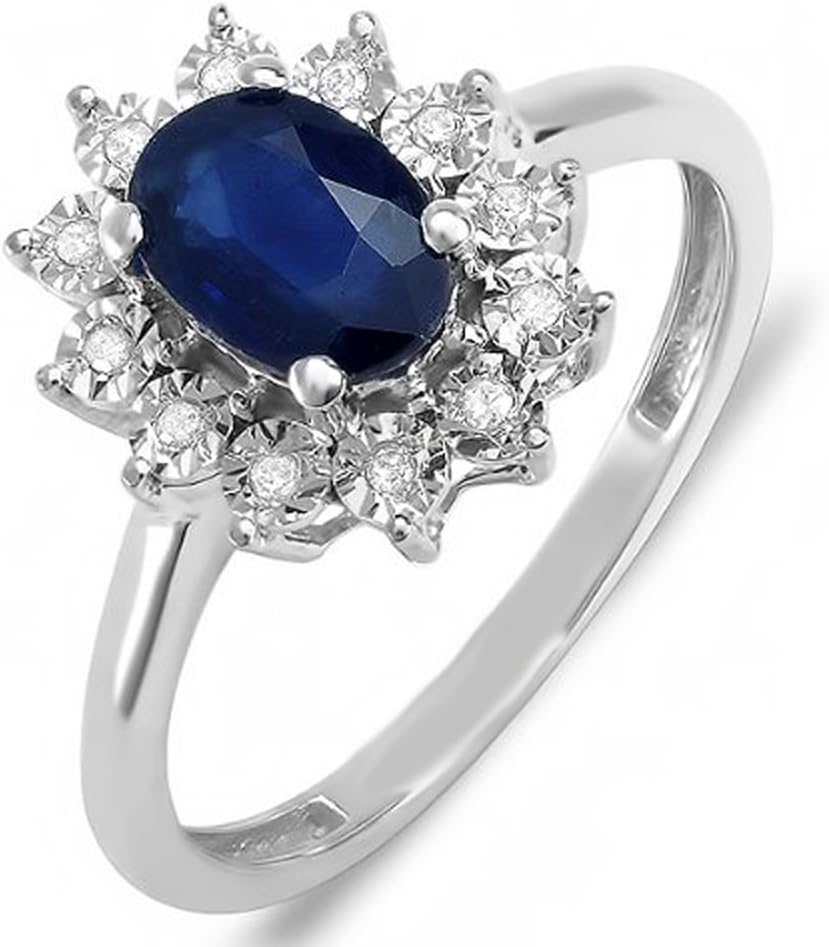 Dazzlingrock Collection 7x5mm Oval Blue Sapphire & Round White Diamond Halo Style Engagement Ring For Women in 14K Solid Gold