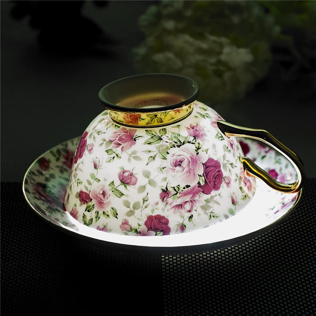 Kwiatowy wzór europejski styl porcelana kostna popołudniowa herbata kubek do kawy zestaw upominkowy z spodkiem i łyżką i podstawką żelazną