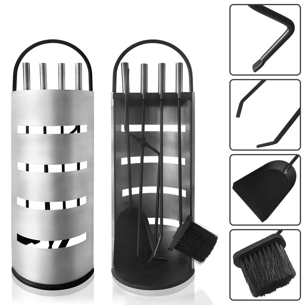 LZQ Caminetti Set 5 Pezzi Set di Inossidabile Attrezzi per Camino Strumenti Spazzole Pala Ganci e Supporto Arco Set di Utensili