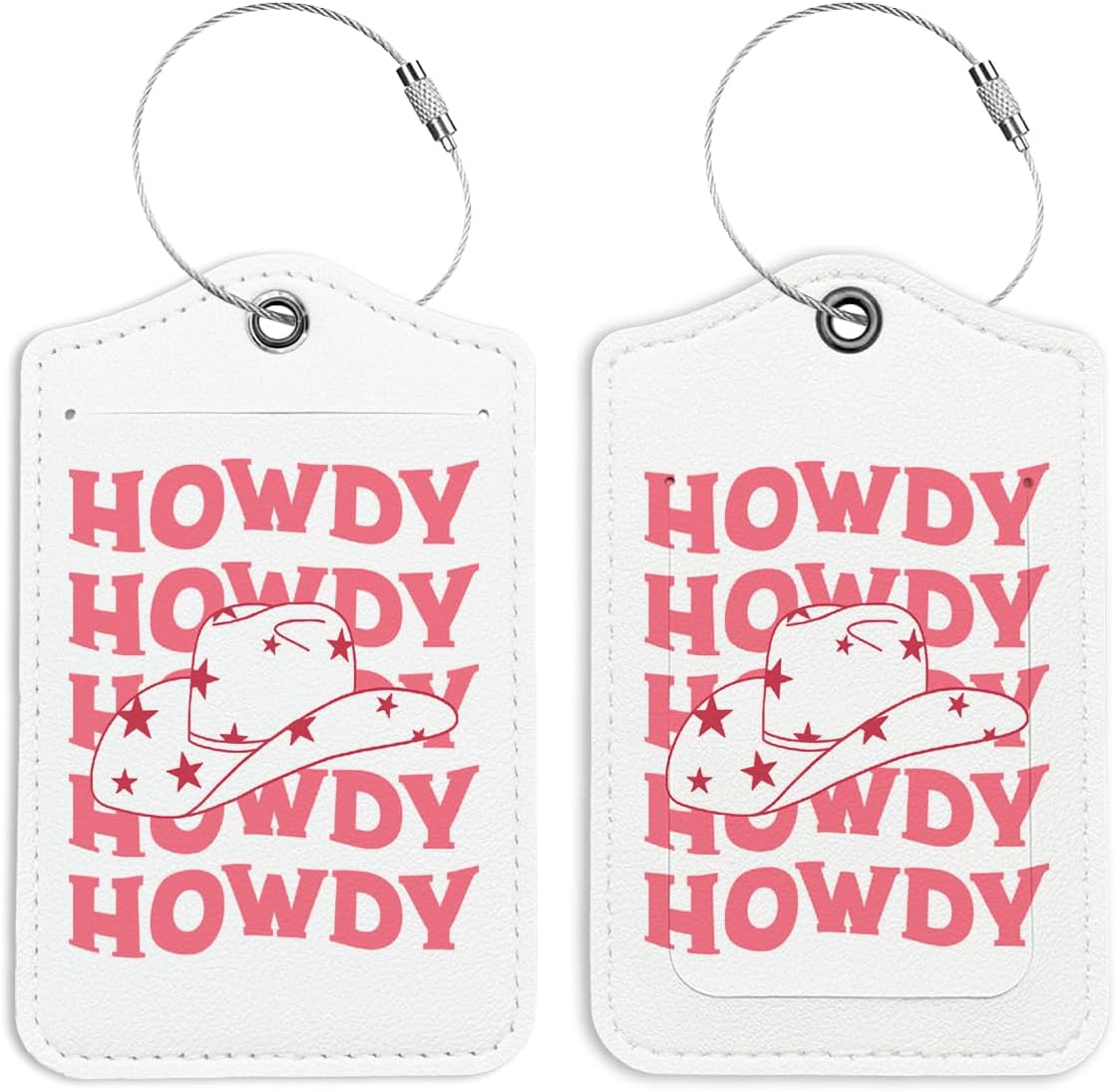 Pink Cowgirl Hat Luggage Tags for Suitcases, Howdy Cowgirl Sign, Preppy Luggage Tag, Back to School for Students, Trendy 2 Pack Luggage Tags for Travel, Teen Girl Gifts Suitcase Tags