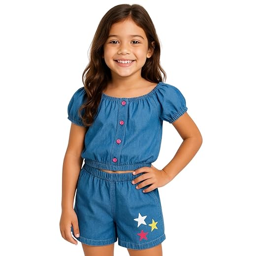 Conjunto Jeans Infantil Menina Blogueira Top e Short Verão Presente Aniversário Criança