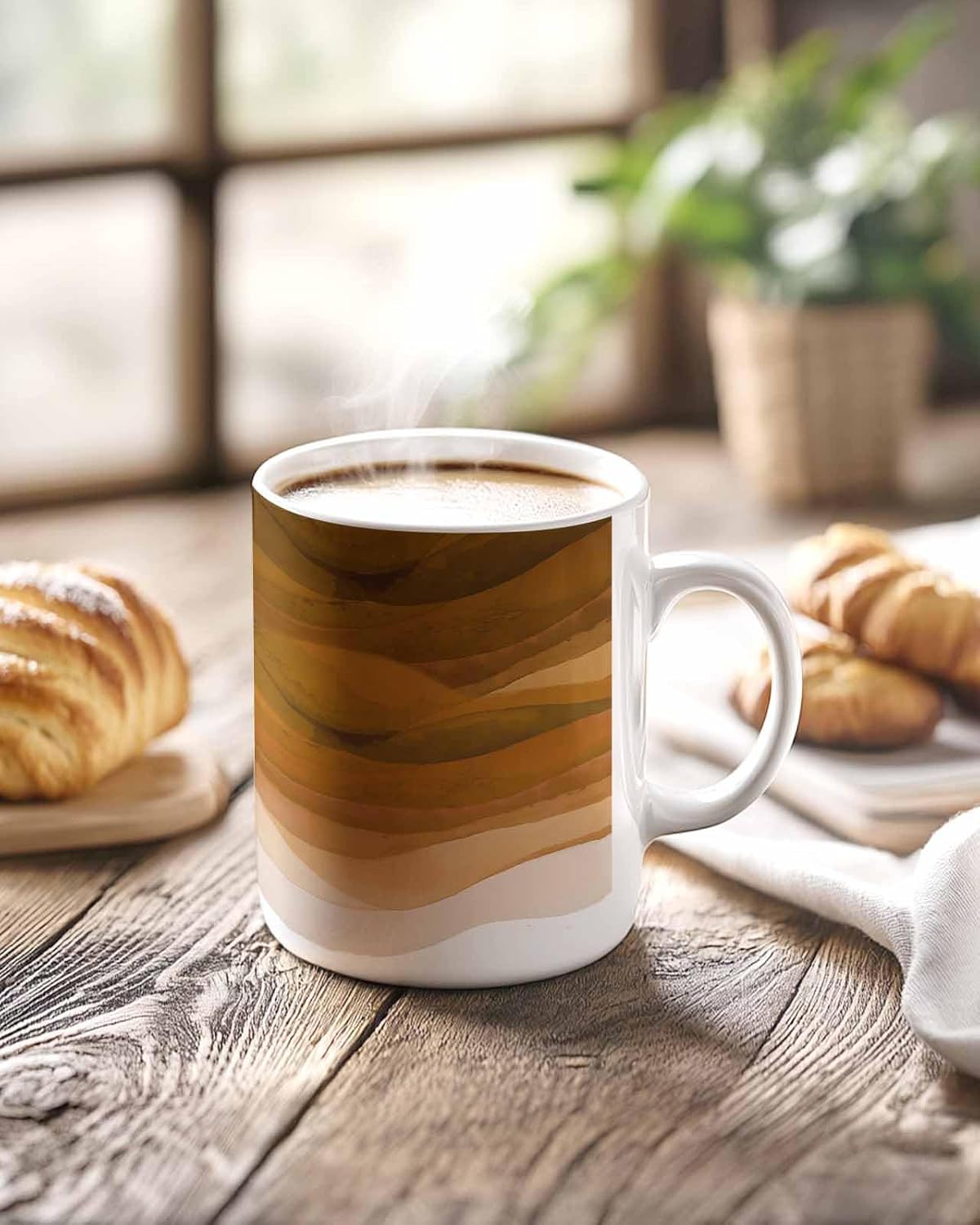 BEMIGO Ceramic Coffee Mug Scorched Orange Waves Ceramic Mug White Cup, Abstract Gradient Insulated Coffee Cup with Handle with Pattern Perfect for Tea and Hot Beverages, 12oz