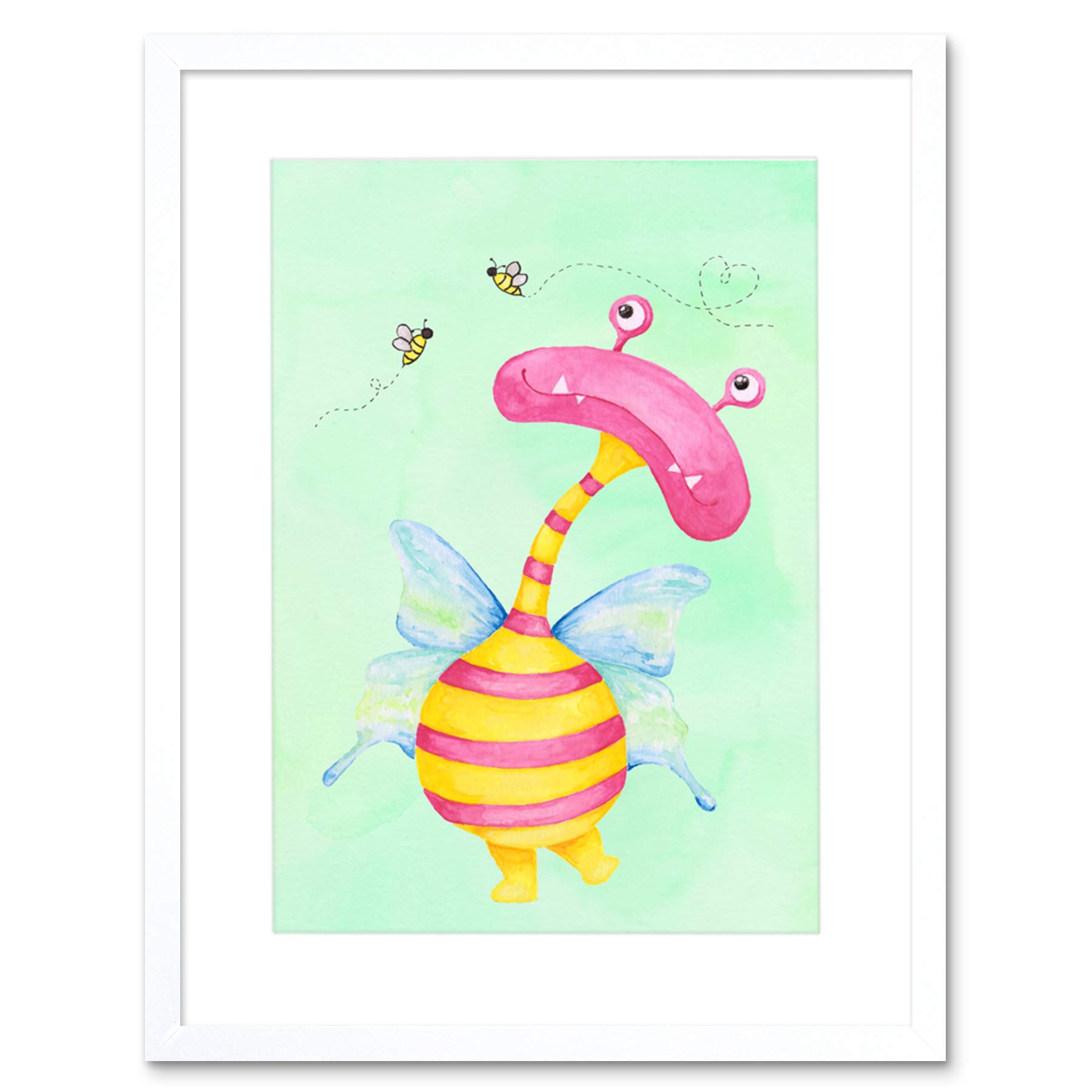 Wee Blue Coo Wee Wild Monsters Ophelia Bees Kids Artwork Framed Wall Art Print 12X16 Inch