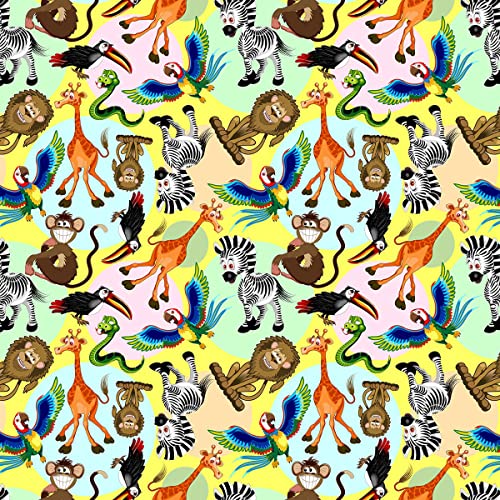 Cotton Fabric - Jolly Jungle Children's Wild Animal Print - 