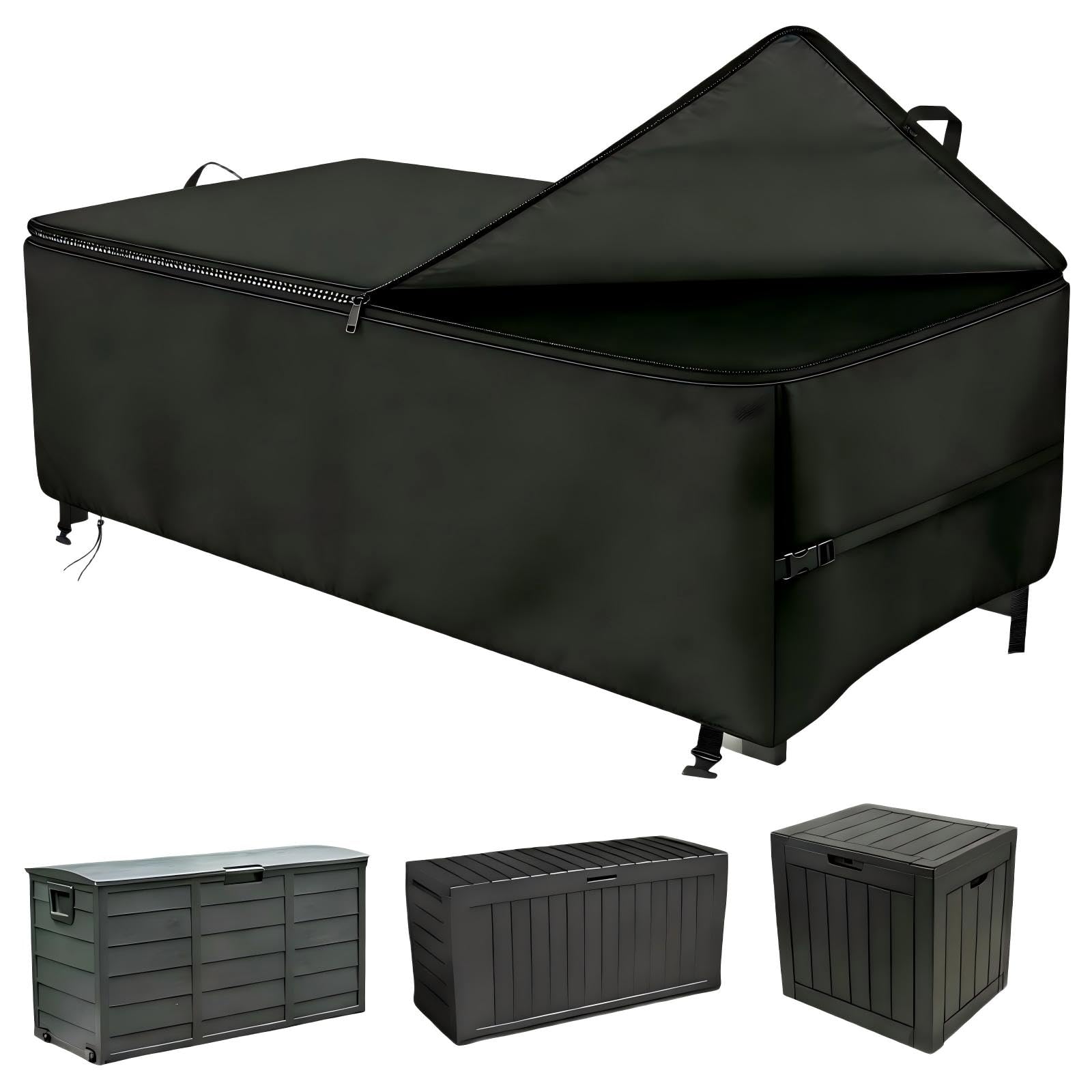 Hohong Garden Storage Box Cover Waterproof Multiple Sizes, 500D Heavy Duty Garden Deck Boxes Cover, Outdoor Storage Box Covers with Waterproof Zipper-133×67×59 cm