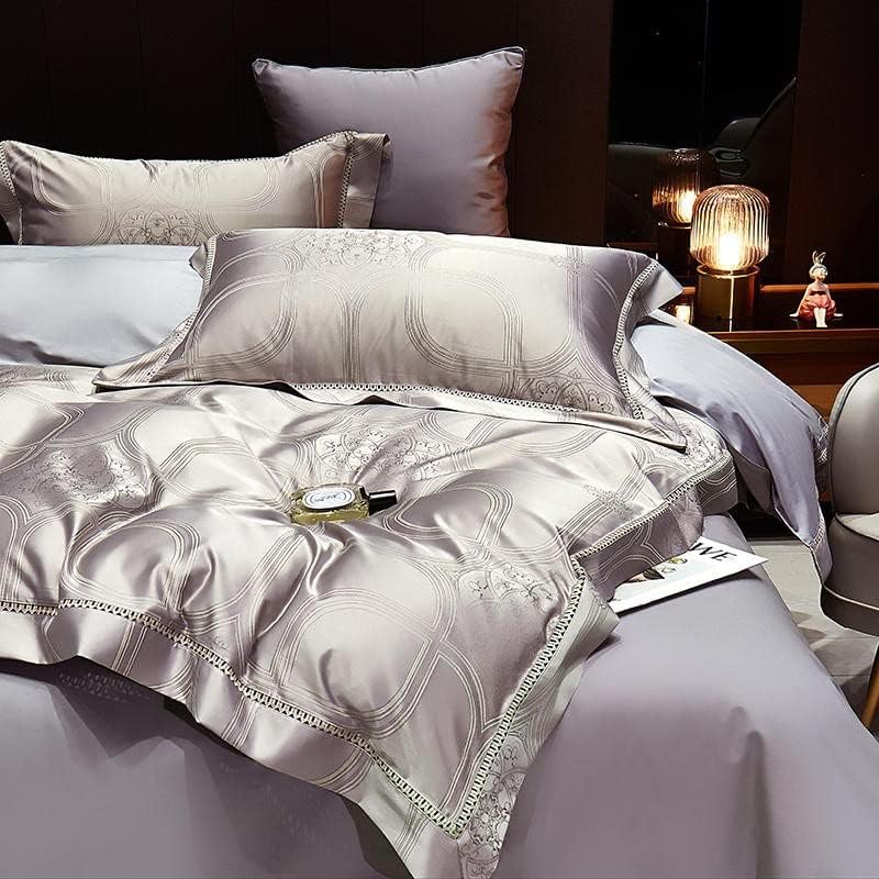 Miniatura 4 de HARUE Cotton Sateen Classic Bedding Set Gold Jacquard Duvet Cover Match Silk Silky Bed Sheet Pillowcases Double Queen King (Color  Grey, Size