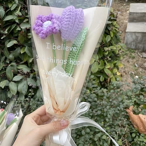 Miniatura 4 de WAYUTO Ramo de margaritas de tulipán de punto, ramo de flores artificiales con tallos de flores falsas, ramo de mesa, centro de mesa para decoración