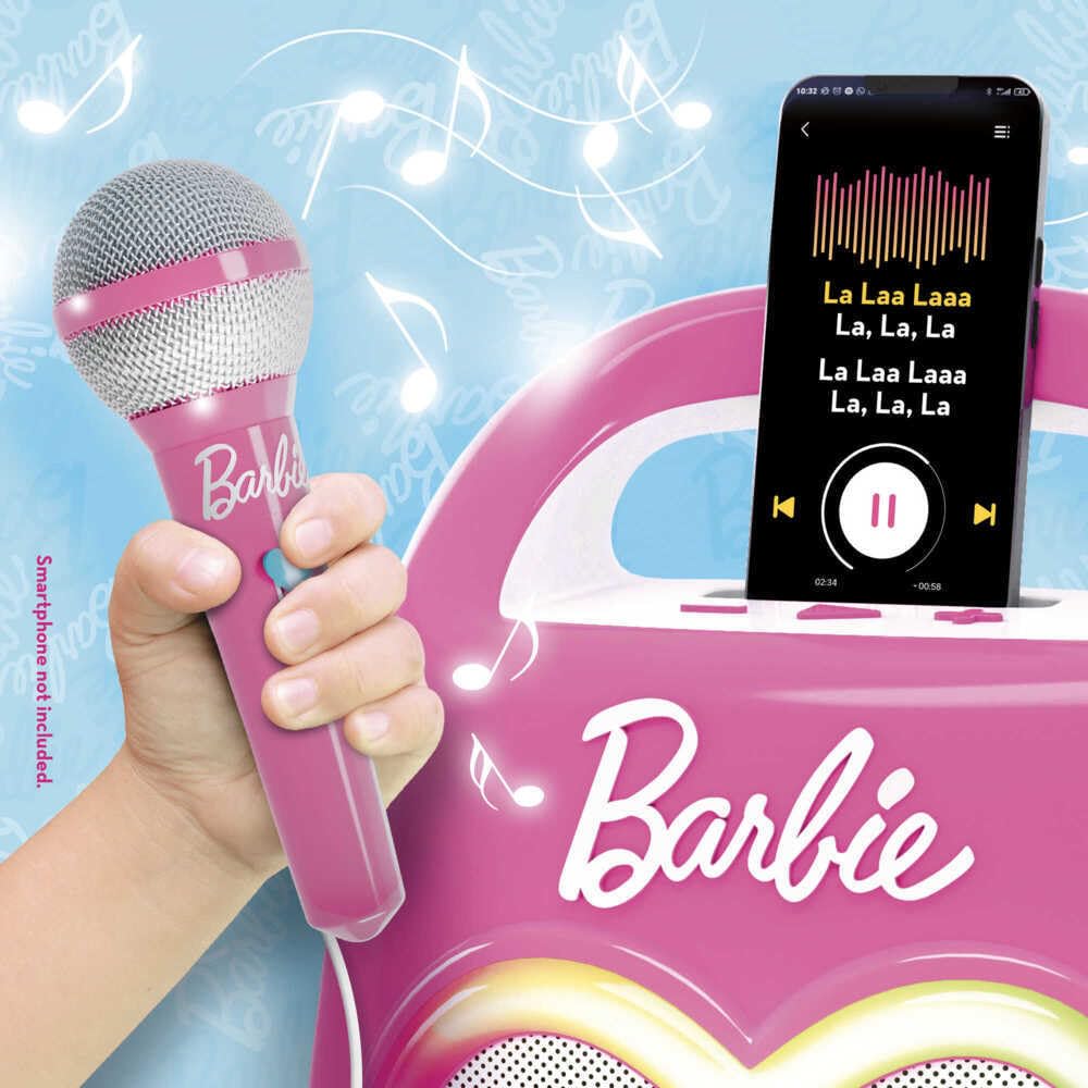 Lisciani - BARBIE PARTYMAKER - Altavoz y Micrófono High Tech - Karaoke para Niños a partir de 4 años - Micrófono y Altavoz Bluetooth - Conectividad con Smartphone - Efectos de luz - Música y Fiesta