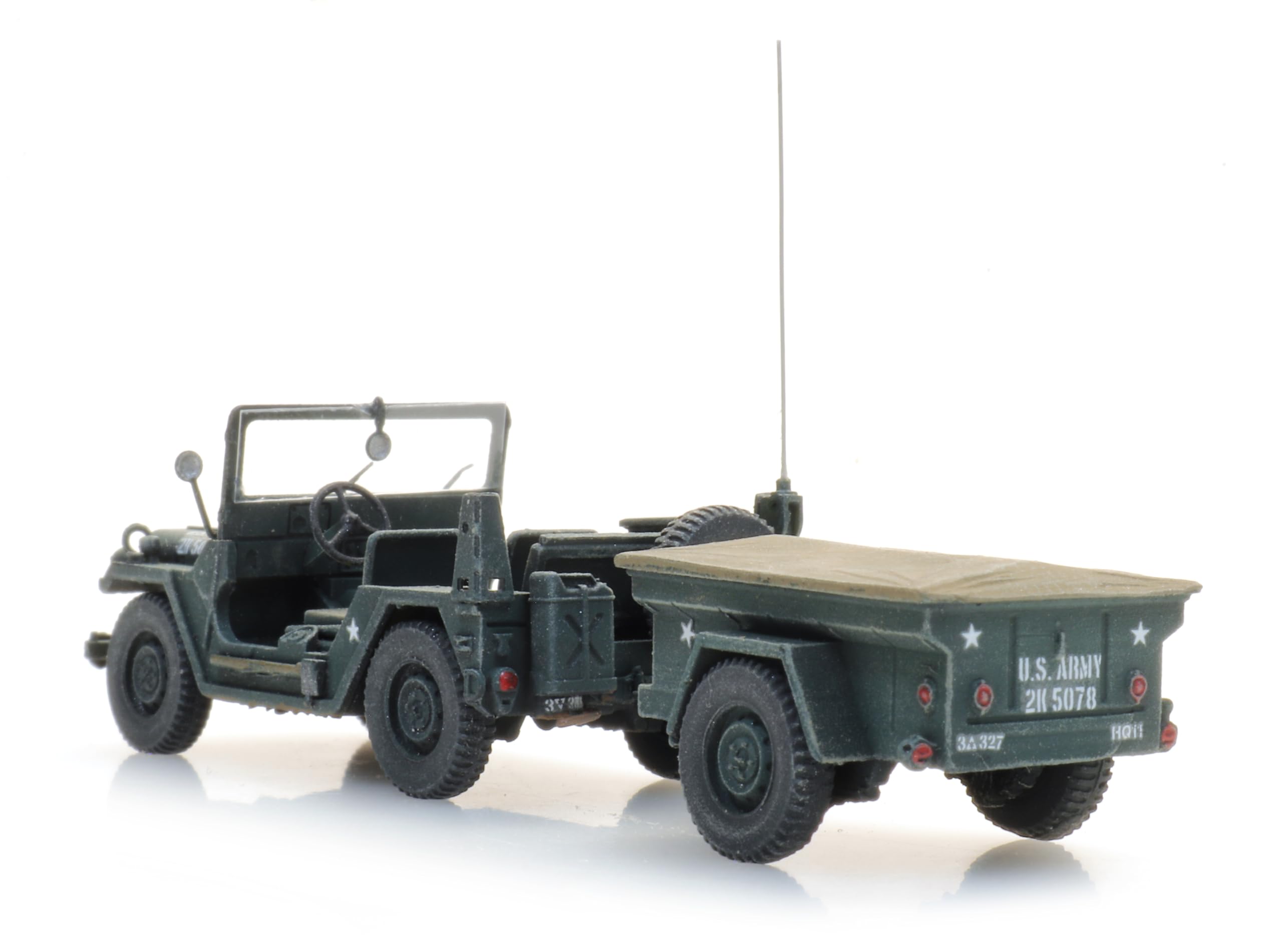 6870569 - 1/87 / H0 US M151 jeep + M416 trailer Forest green - Neu