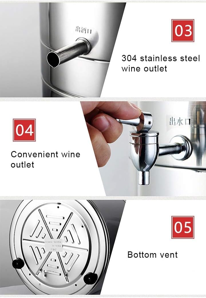 YUEWO 5-15L Multi-Function Alcohol Distiller + Fermenter DIY Home 220V Moonshine Ethanol Wine Maker Copper Stainless Steel B