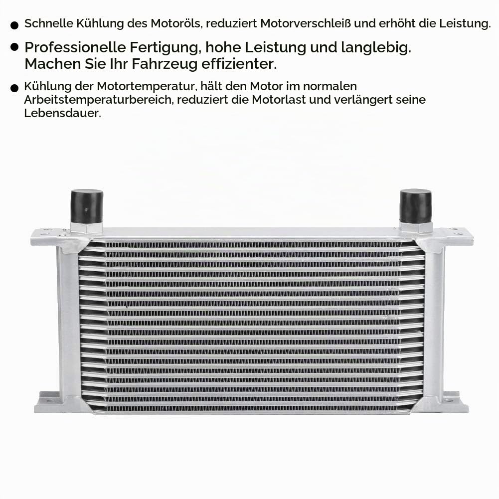 Ölkühler 19 Reihen AN10 Anschluss Set Universal Zusatz Kühlung Extern Oil Cooler (Silber)