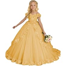 Tulle Flower Girl Dresses for Wedding Off Shoulder Girls Ball Gown