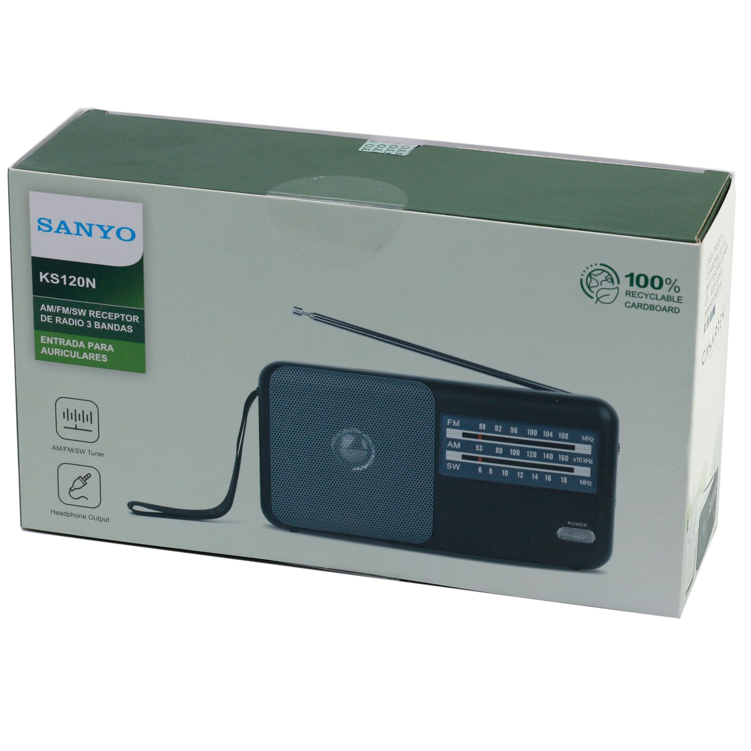 Radio Ks120P Radio FM/Am/SW, 3 Bandas - Negra, Funciona con Pilas, Entrada Auxiliar 3.5 mm, 19.5 x 9.5 x 19.5 cm, 300 g (Negra)