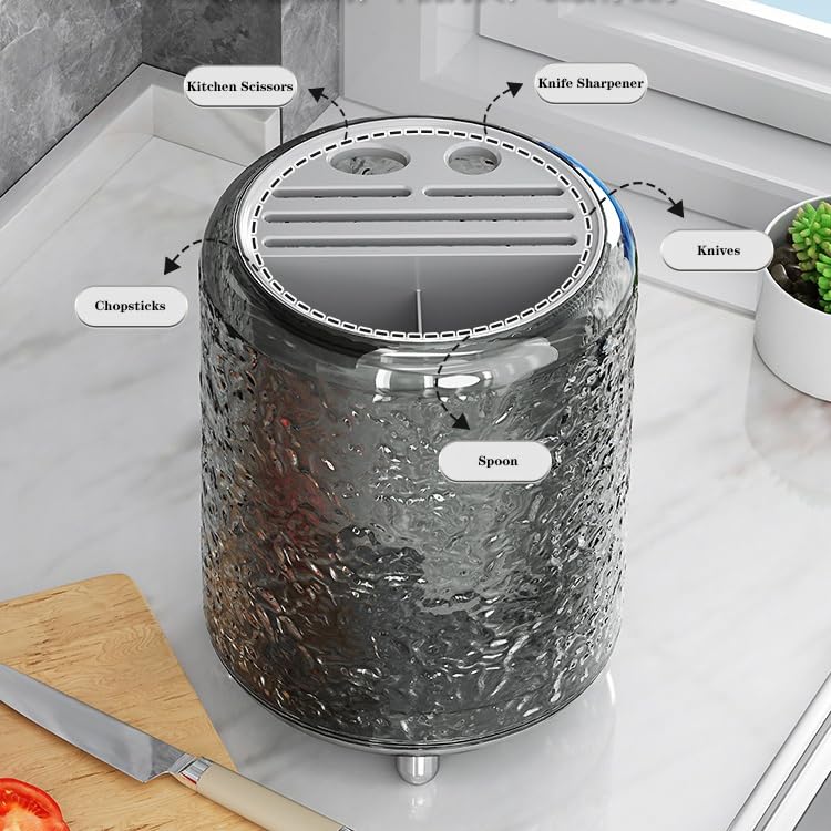 Porte-ustensiles, Porte-ustensiles Multifonction Rotatif à 360°, Moderne, Organiseur de Baguettes, fourchettes, Couteaux(Gris)