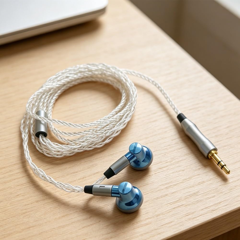 Auriculares inalámbricos con cable MMCX 14.2 mm controlador (HiFi) | Controlador de 14,2 mm, sonido claro, conector MMCX, cableado, compacto para viajes
