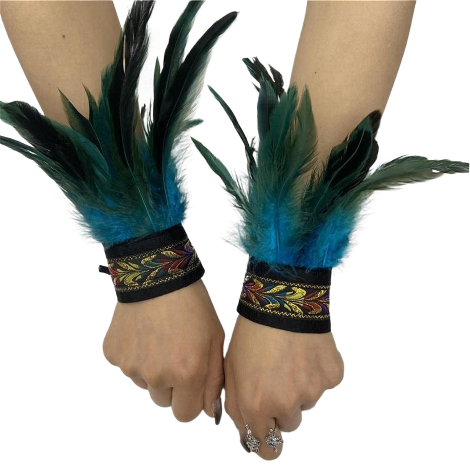 Lilinzhi Unisex Kids Lake Blue Halloween Role Play Wrist Bands For Girl Ethnic Wristband Decorative Vintage Arm Sleeves Gothic Feather Cuffs