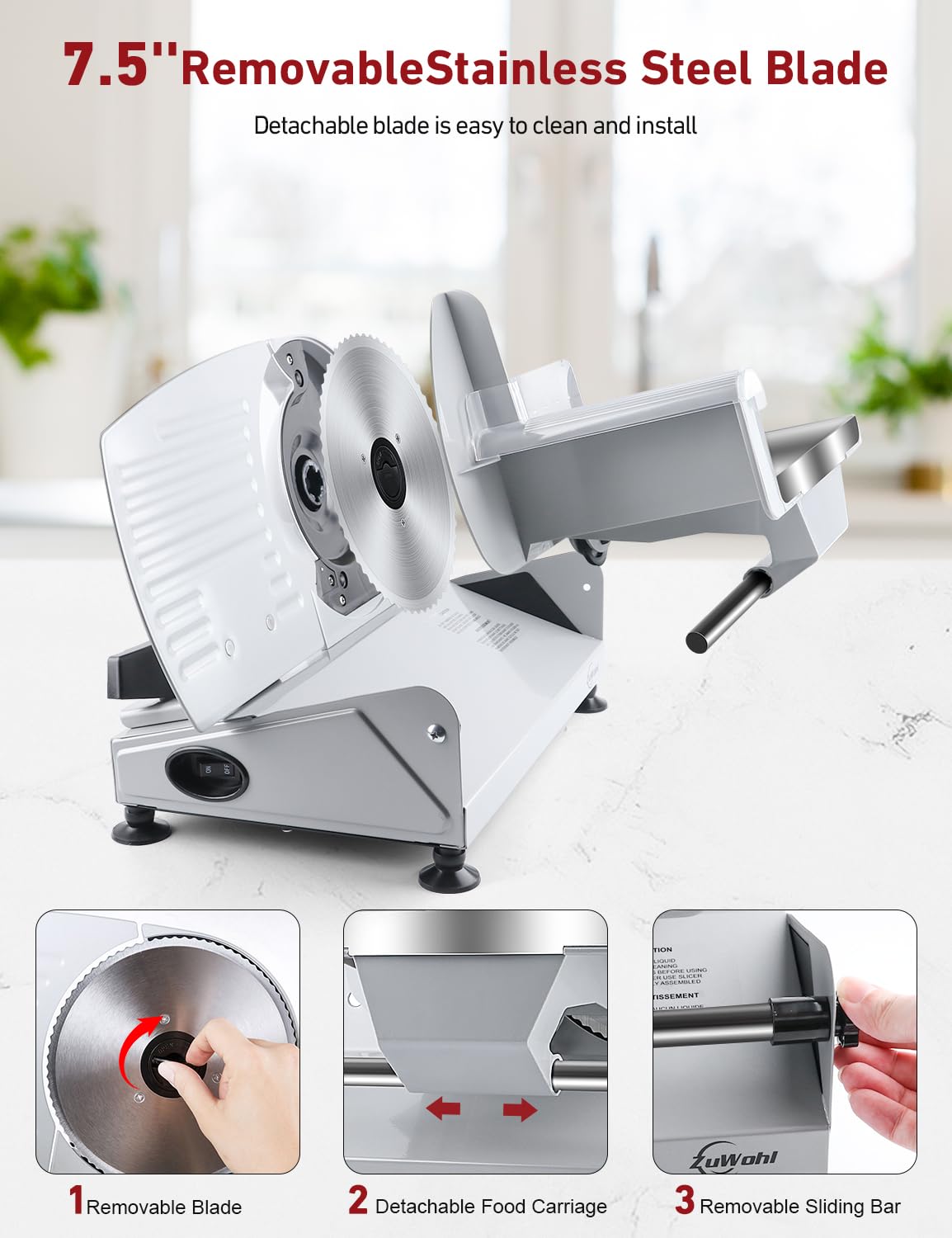 200Watt Elektrischer Allesschneider Edelstahl - Verstellbare Küchenmaschine 0 bis 15mm - 2 Klingen - Wurstschneidemaschine - Brotschneidemaschine, Schinkenschneider (200Watt+Silber+2Klingen)