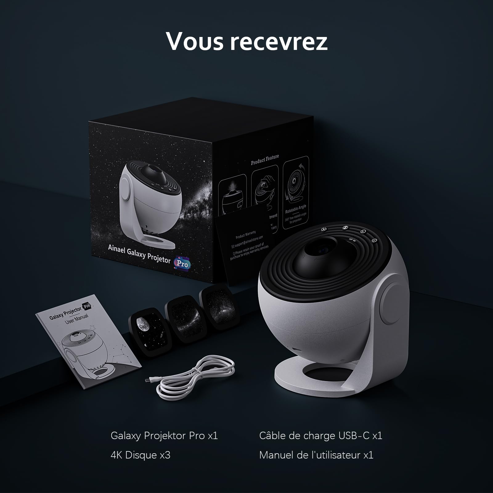 Projecteur Galaxie, Projecteur Ciel Etoile Planetarium Projector Veilleuse avec 3 Diapositives en Verre HD, Galaxy Projector Pro pour Enfant Adulte Chambre Cadeau