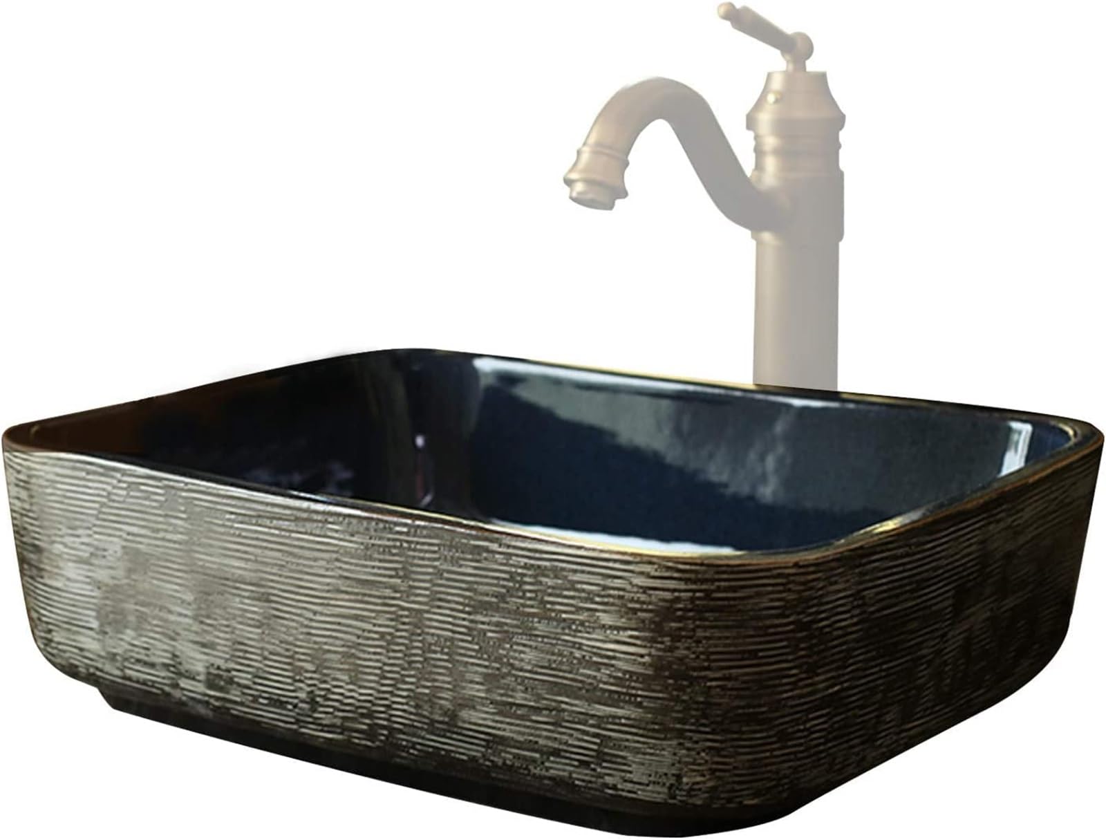 ASerZenith Bathroom Vessel Sink Ceramic Bathroom Sink Retro Rectangle Ceramic Vessel Sink Countertop Wash Basin Sink For Cloakroom Bathroom Without Overflow(C)