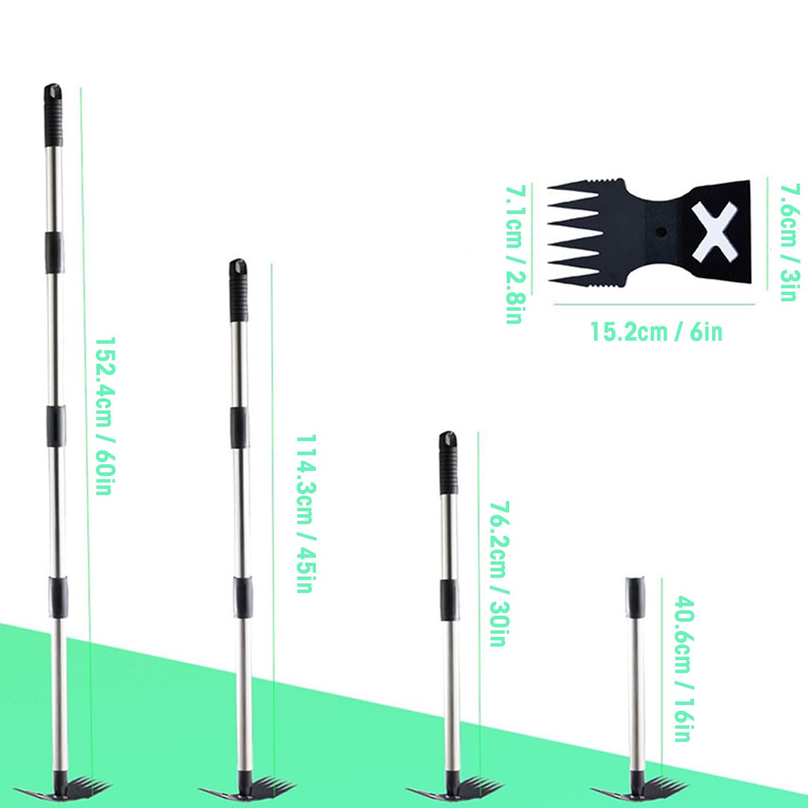 Unkrautstecher mit Langem Griff, 2 In 1 Hand Unkrautrechen, Gartenhacke, Zum Entwurzeln, Unkrautziehen, 60 Zoll Angepasster Unkrautrechen für Hof, Rasen, Garten