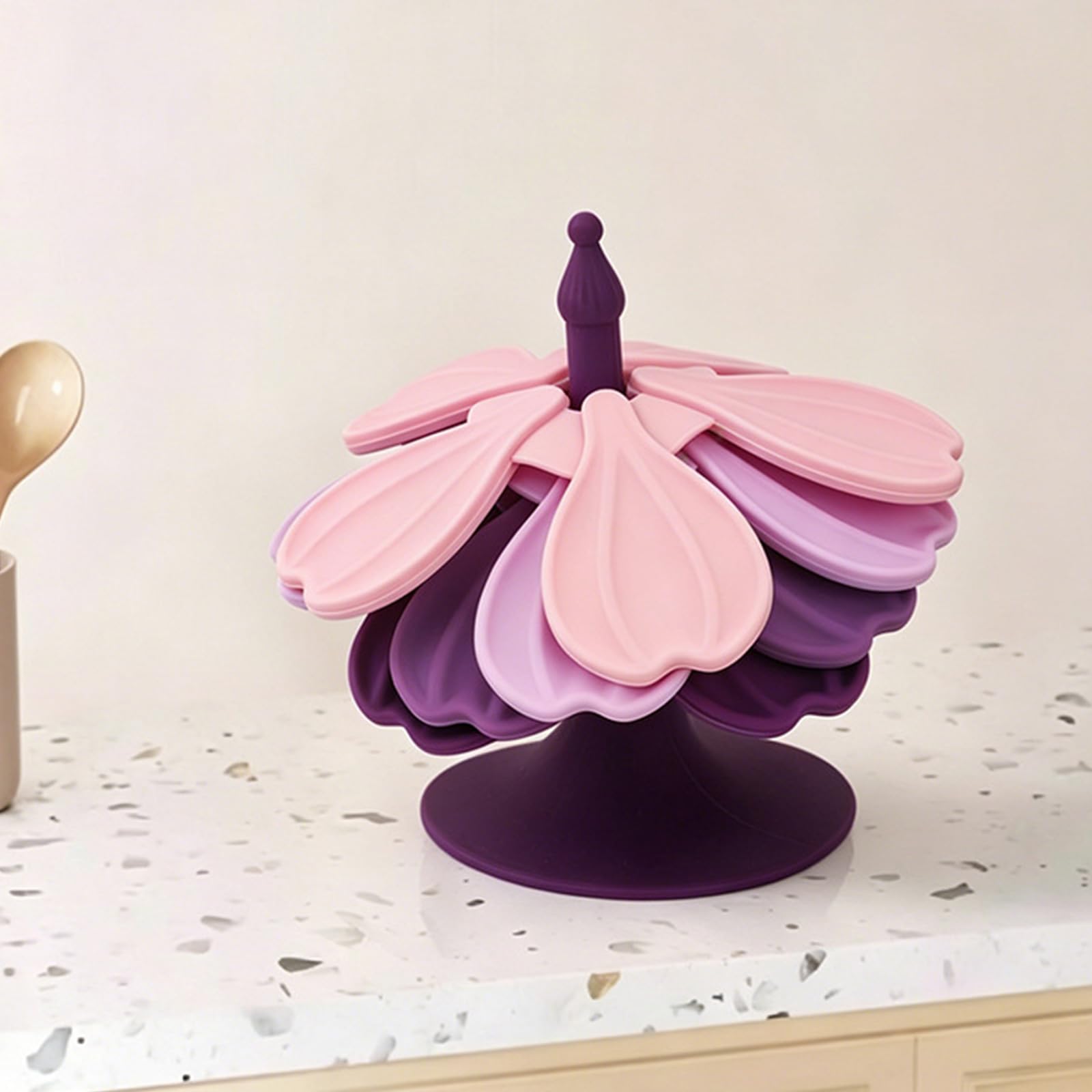 Juego de salvamanteles de Silicona, Almohadillas Plegables en Forma de Flor con Soporte Central para Cuidado Diario del Calor de la en mostradores de Cocina