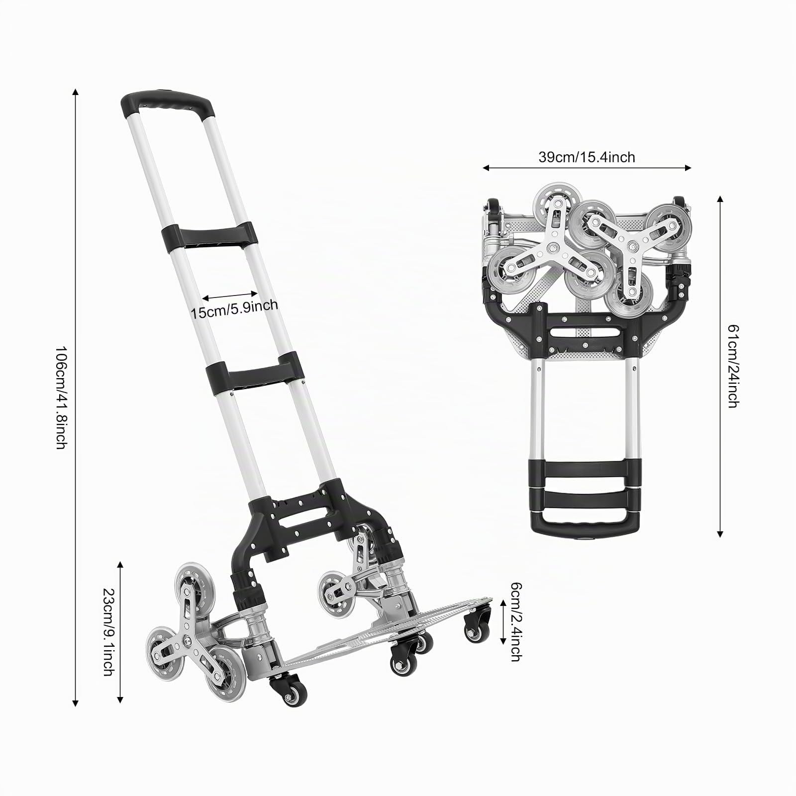 Carrello pieghevole per scale, carrello in alluminio, manico regolabile in altezza, ruote silenziose e tasca impermeabile rimovibile per traslochi e oggetti pesanti
