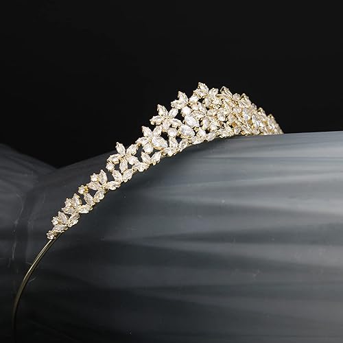 Miniatura 3 de Tiaras de boda pequeñas brillantes para mujer, corona de quinceañera de circonita cúbica, tiara de 16 tiaras, diadema dorada, tocados de cristal,