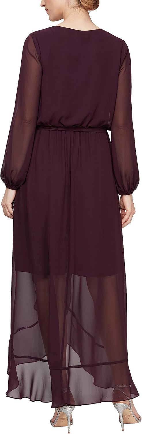 S.L. Fashions Women's Short Sleeve Chiffon V-Neck Wrap Dress with Cascade Ruffle - Image 2