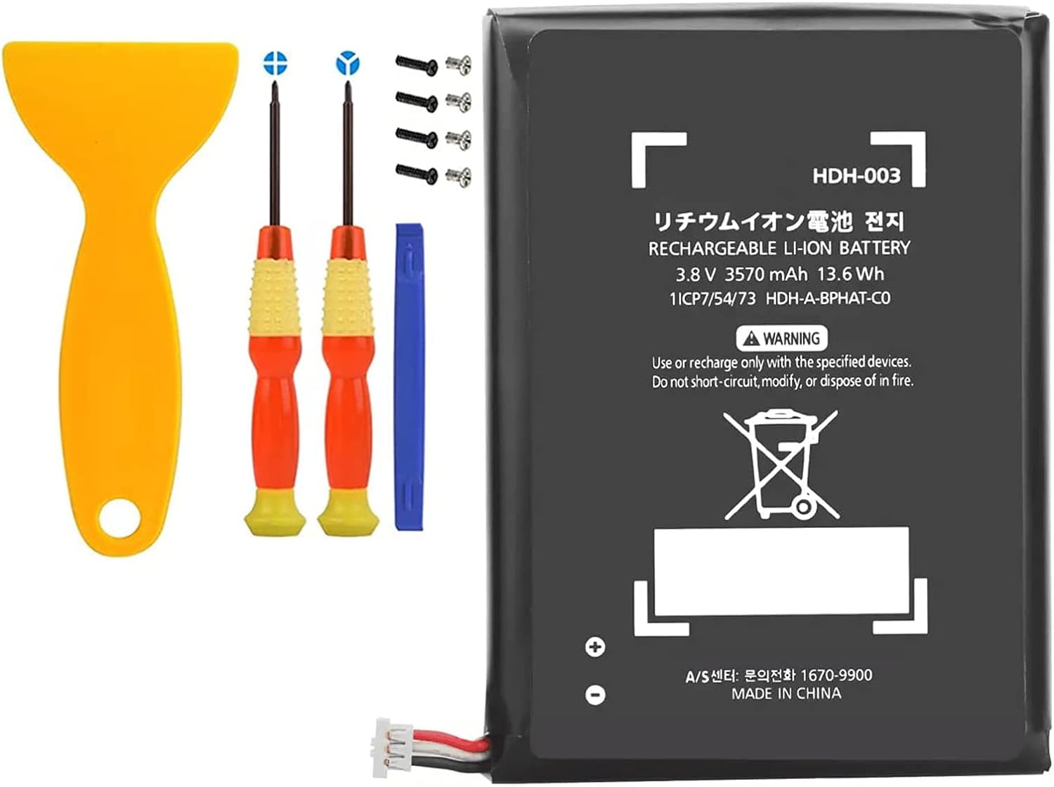 Pickle Power 3570 mAh HDH-003 - Batteria di ricambio per console Nintendo Switch Lite HDH-001 HDH-A-BPHAT-C0 con kit di riparazione