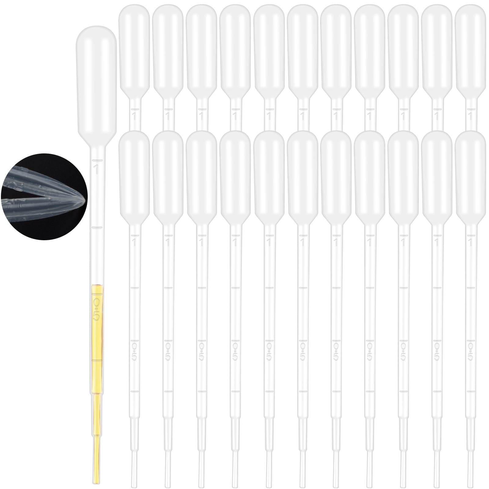 moveland 25Pcs 1ML Pipettes Dropper - Disposable Pipettes Plastic Dropper for Lab Science, Essential Oil, DIY Art, Medicine - Excellent Suction Without Leakage