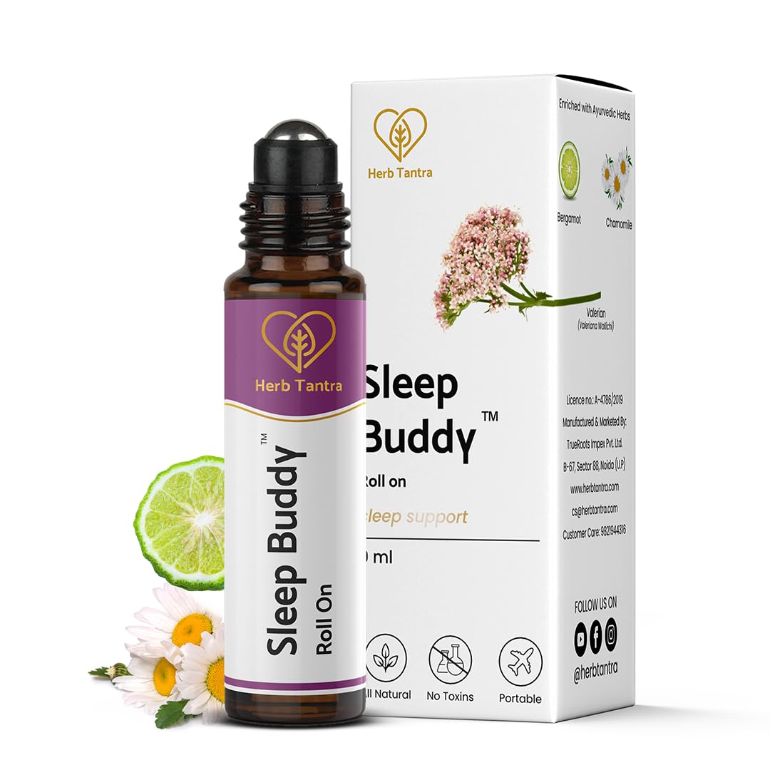 Herb Tantra Sleep Buddy Insomnia Relief Roll On | Contains Chamomile, Valerian, Lavender Essential Oil | Stress Relief, Relaxing | 100% pure and natural | Easy To Use Roll On | 9 ml Pack of 1