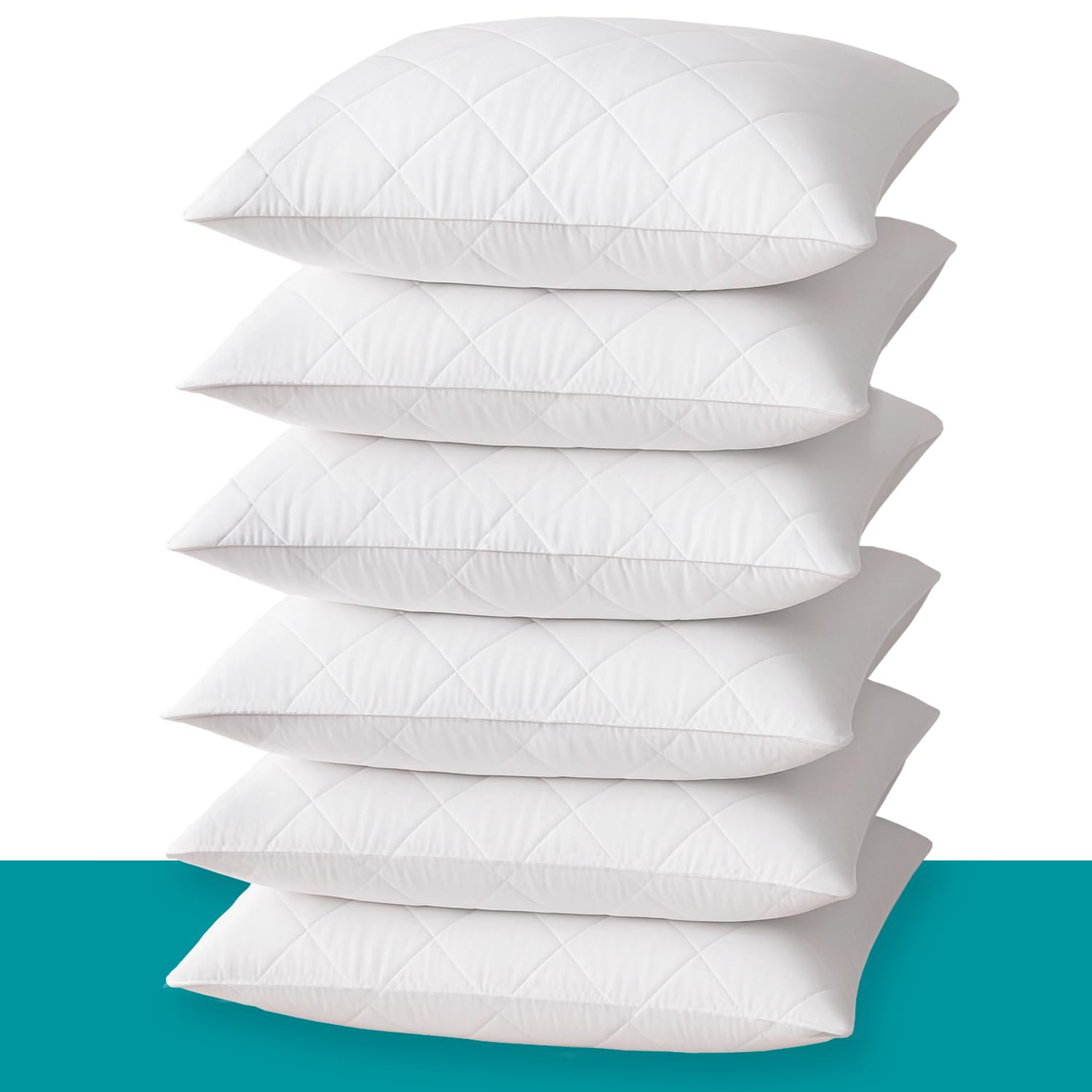 Joybees White Pillow Protectors 6 Pack, Machine Washable Quilted Pillow Covers With Zipper Closure, Breathable, Allergen Protection, Dust & Mite Proof, 48 × 74 Cm