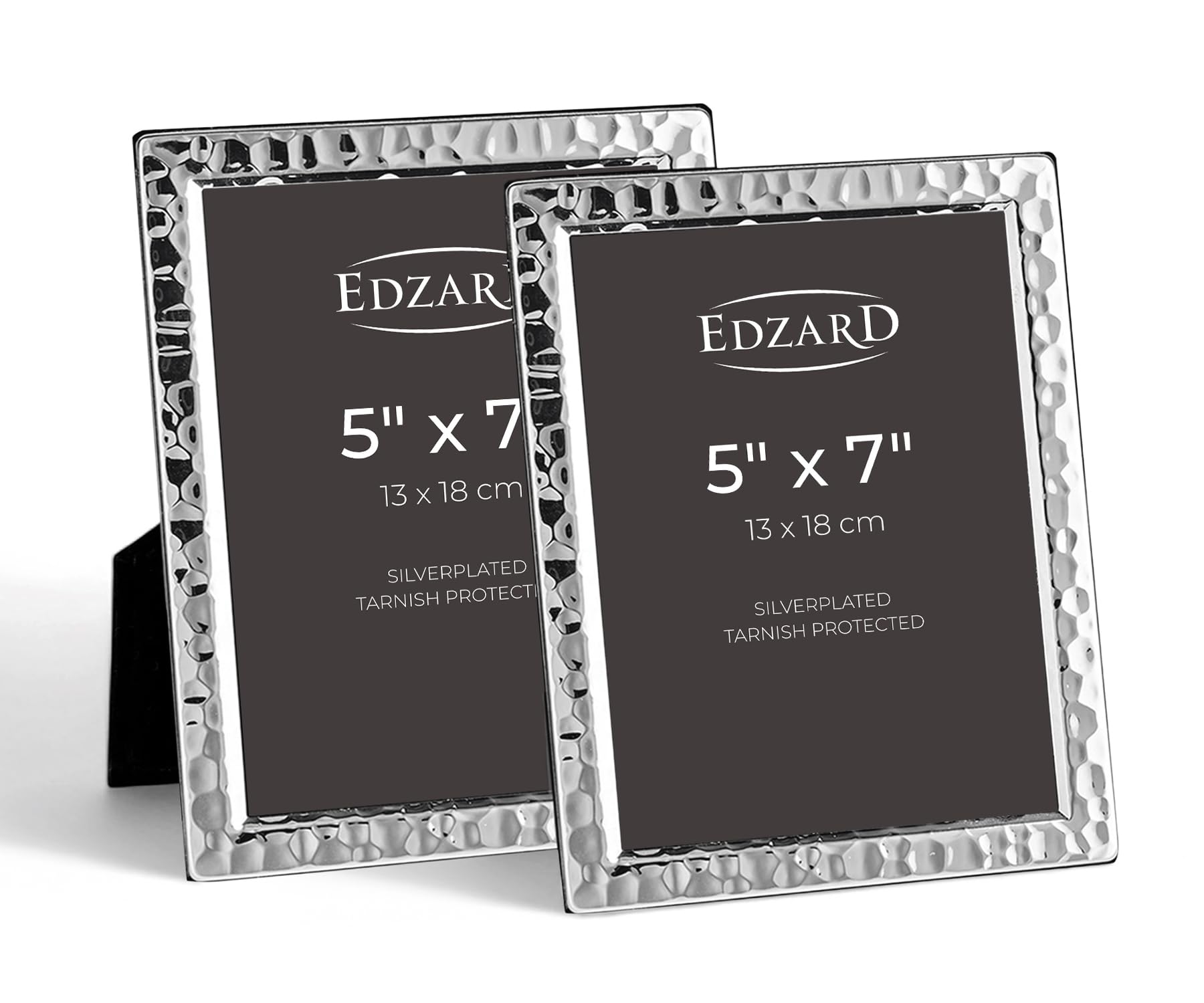 Edzard Set of 2 Silver Plated Photo Frames 5"x7" (13x18 cm) Pavia, Non-Tarnishing, High Gloss Finish, Real Glass Front & Premium Velvet Back, Portrait or Landscape Display