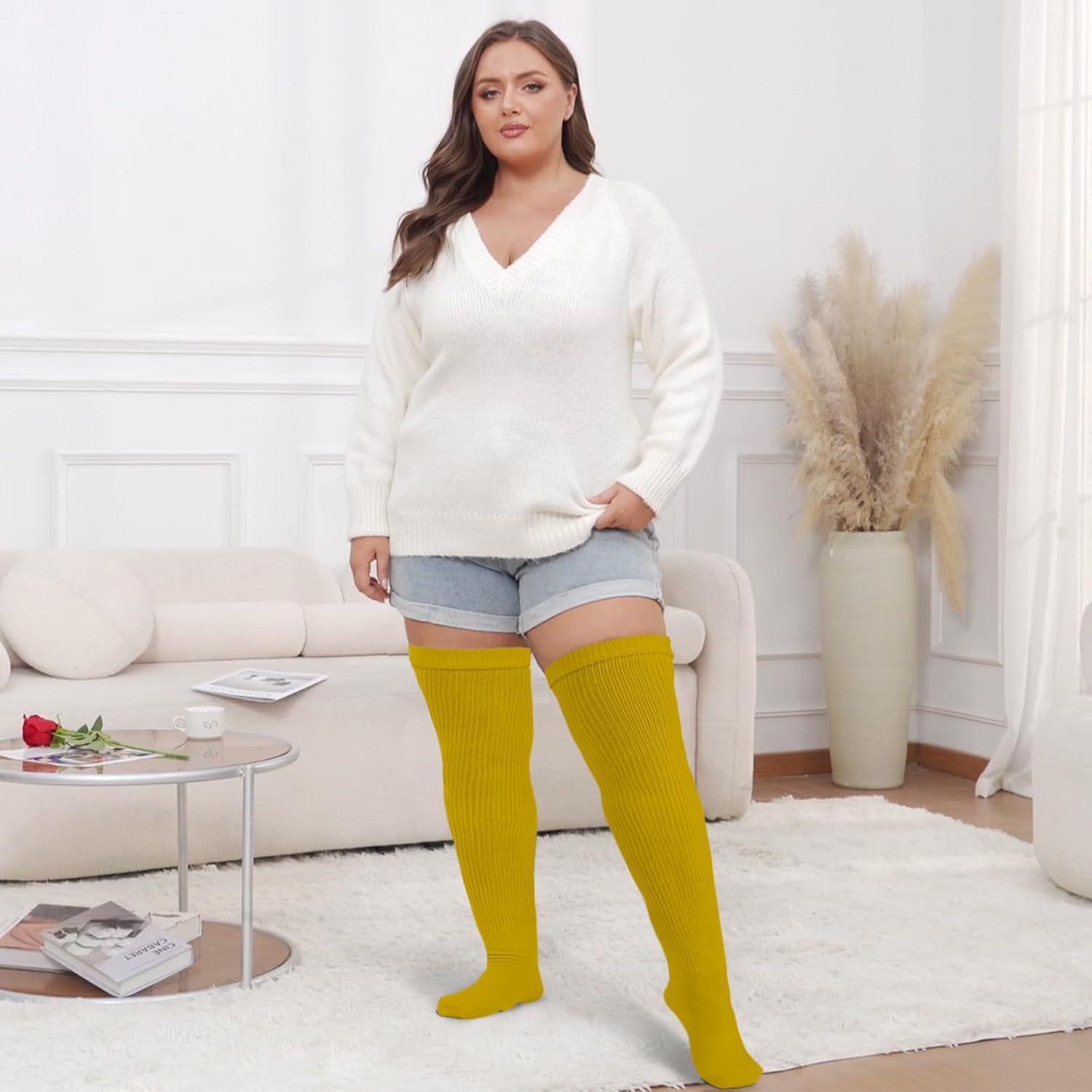 Moon Wood Plus Size Womens Thigh High Socks for Thick Thighs- Extra Long Thick Over the Knee Stockings- Leg Warmers Socks - Image 3