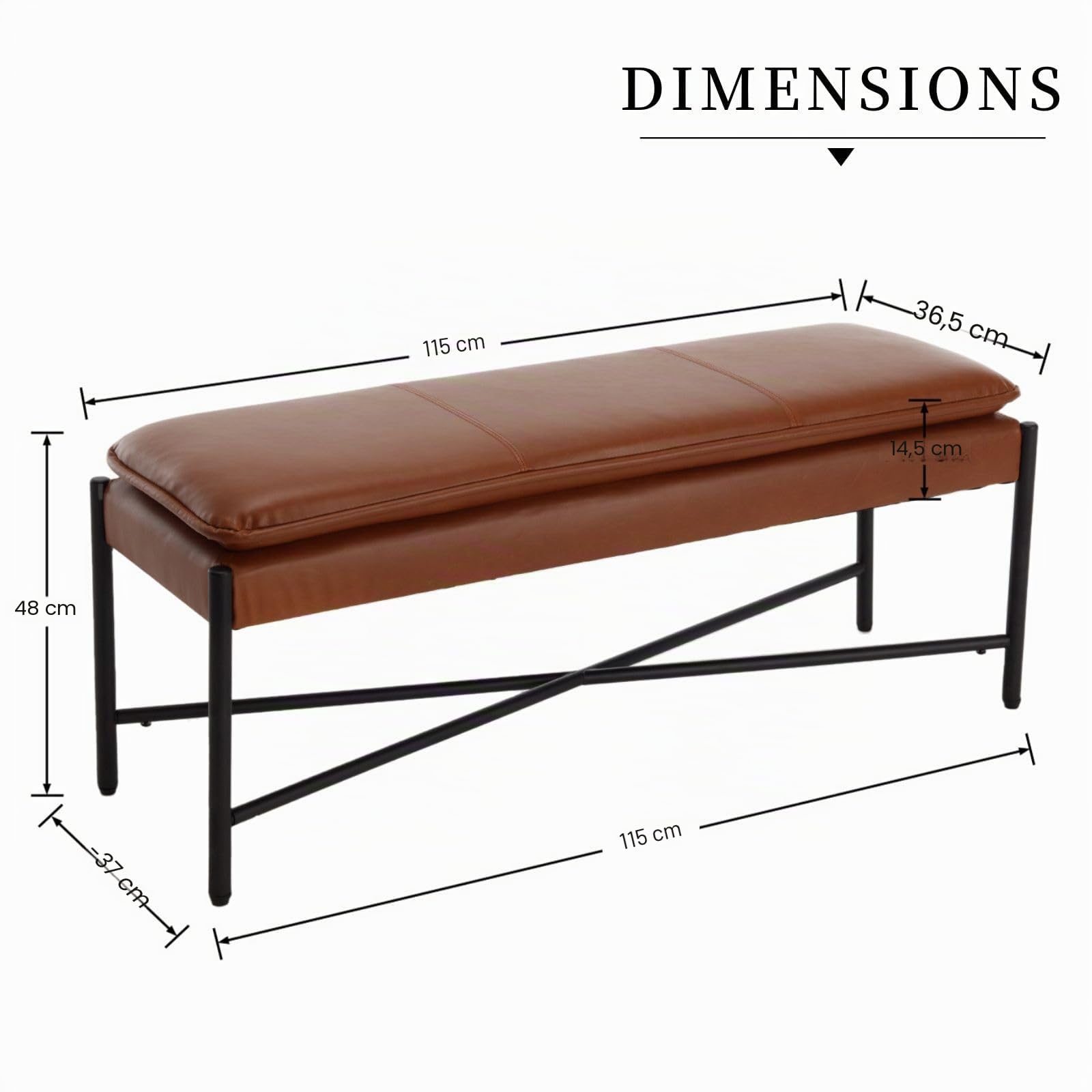 chairus Banc Entrée en Cuir PU, Bout de Lit avec Pieds en Métal, Banc Ottoman pour Chambre Salon Couloir, Marron