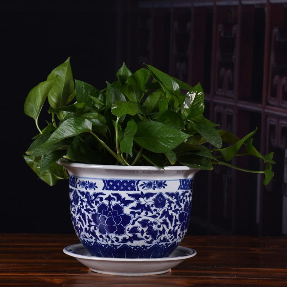 SWENEEN Chinoiserie Jingdezhen Hand-Painted Blue And White Porcelain,Ceramic Flower Pots,Chinese Ceramic Planters Flower Container Home Decor With Hole Plant Pot,J-24 * 16cm